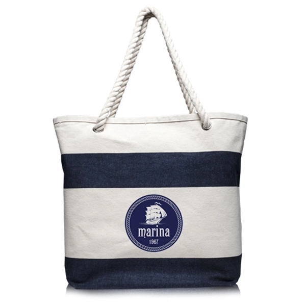 Striped canvas tote bags made of 16 oz. strong canvas material... from ASI 39552 BEL Promo