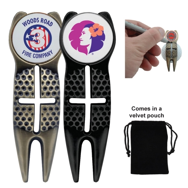 Crosshairs golf divot tool with a ball line marking stencil and... from ASI 38120 Ball Pro / Diversified Quality Kitchenware