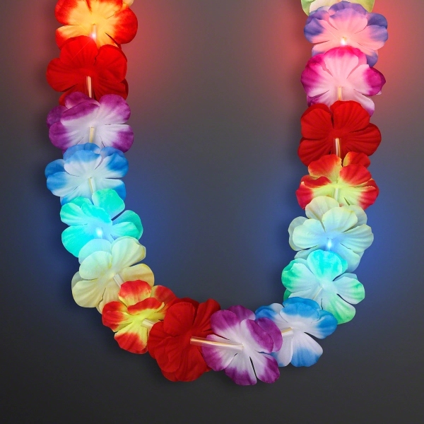 LED Light Up Flashing Hawaiian Flower Lei Party Necklaces, Blank Stock... from ASI 34194 ALightPromos / Alight Promotional Products