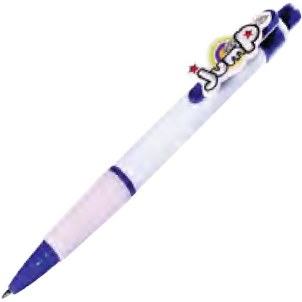 Click-action pen made from ABS plastic with custom laser-cut acrylic logo... from ASI 34063 alphabroder / Source Abroad by Prime