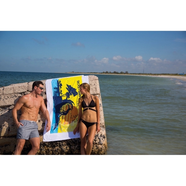 White mid-weight beach towel made of 100% cotton terry velour that... from ASI 79750 Pro Towels