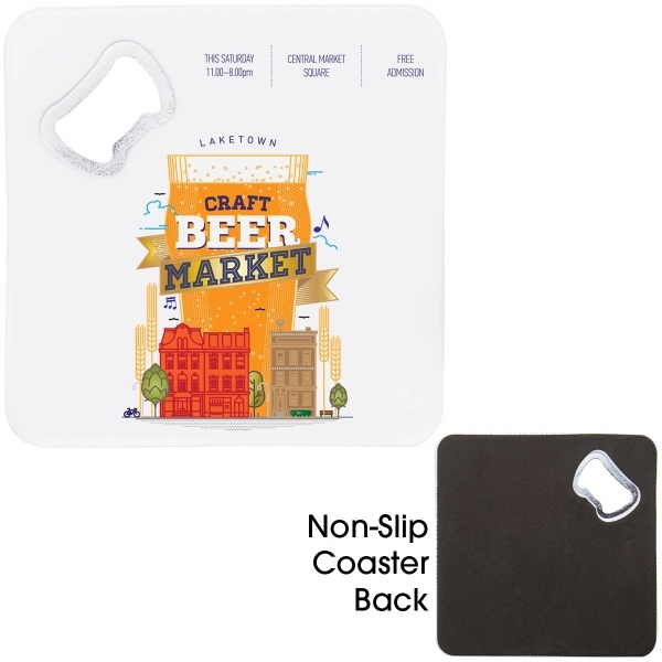 Drink coaster/bottle opener combination with cushioned bottoms and a customized top.... from ASI 62190 Illini