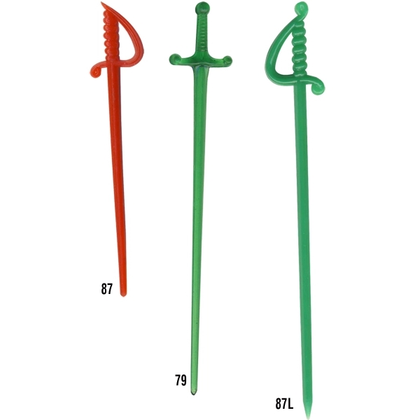 Plastic sword-shaped appetizer and drink toothpicks in 3", 4" and 4.25"... from ASI 59683 Harco Enterprises LTD / Harco Enterprises