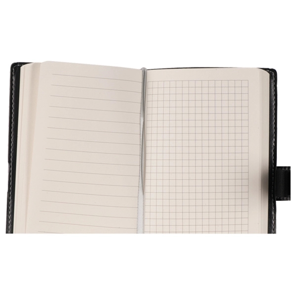 Notebook with flap closure, white stitching, pen holder, bookmark, 48 cream... from ASI 42920 Busrel Inc