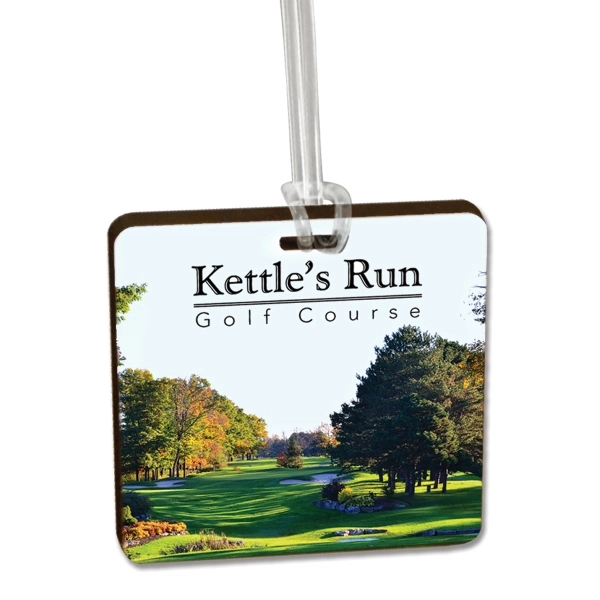 Customizable recycled wood luggage bag tags using full color ultra vivid... from ASI 72521 Morris Magnets / Laser Cuts