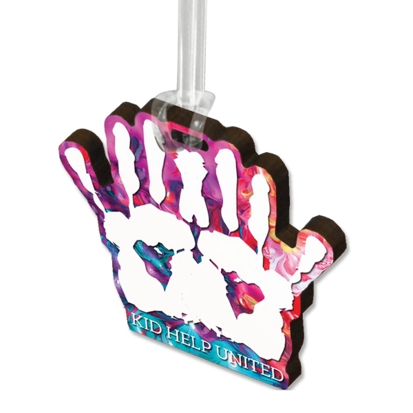 Customizable recycled wood luggage bag tags using full color ultra vivid... from ASI 72521 Morris Magnets / Laser Cuts