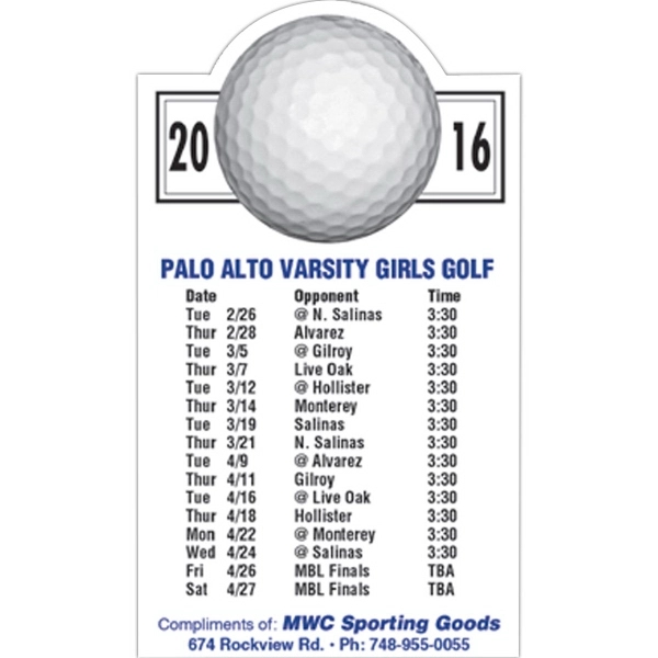Magnet 20 mil - golf schedule. Digital four color process print;... from ASI 80210 Quikey Mfg Co Inc / Quikey Line