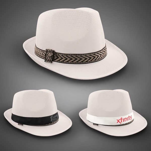 White fedora hat with an imprinted hat band.... from ASI 42016 Brighter Promotions Inc