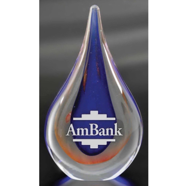6.5" x 3.5" teardrop award made of art glass with multiple... from ASI 71920 Moderne Glass Company Inc / Glass America®