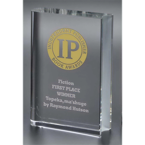 Book shaped award made of optical crystal; available in three sizes.... from ASI 71920 Moderne Glass Company Inc / Glass America®