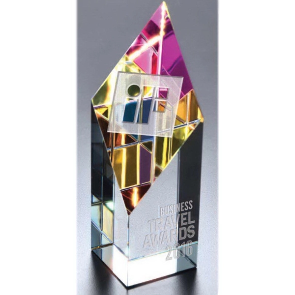 Optical crystal award with multiple surfaces and a colorful rainbow effect.... from ASI 71920 Moderne Glass Company Inc / Glass America®