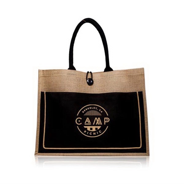 Laminated jute tote bag with cotton pocket that measures 17.75" W... from ASI 39552 BEL Promo