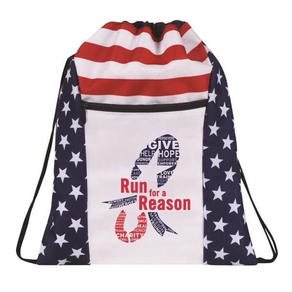 13.5" x 17" polyester drawstring backpack with patriotic motif.... from ASI 37980 Bagworld