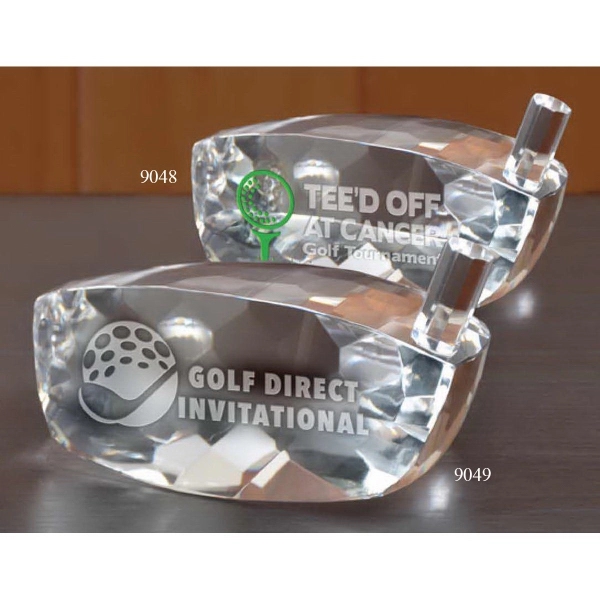Award made of crystal with the shape of a golf club... from ASI 71920 Moderne Glass Company Inc / Glass America®