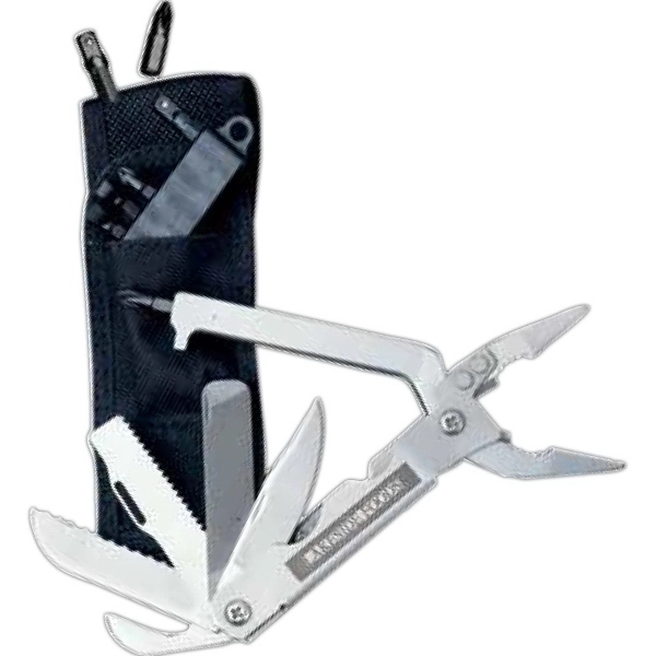 Stainless 17-function tool with pliers design. Offered w/ nylon pouch, bits,... from ASI 93130 Utica Cutlery Co/Kutmaster 400 Line / Utica
