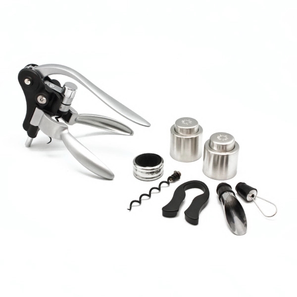 Corkscrew, spiral, foil cutter, wine stopper, drip ring, 2 bottle toppers,... from ASI 30112 ACE Products / Ace Line