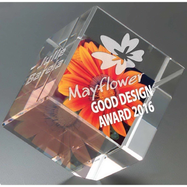 4" x 3 1/4" paperweight in a tilting cube shape.... from ASI 71920 Moderne Glass Company Inc