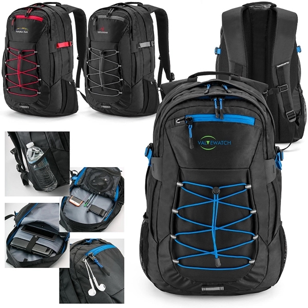 Laptop backpack w/multiple zippered pockets, external bungee cords, earbud and hydration... from ASI 88060 Snugz/USA Inc / Sweda®