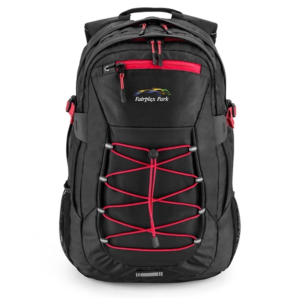 Laptop backpack w/multiple zippered pockets, external bungee cords, earbud and hydration... from ASI 88060 Snugz/USA Inc / Sweda®