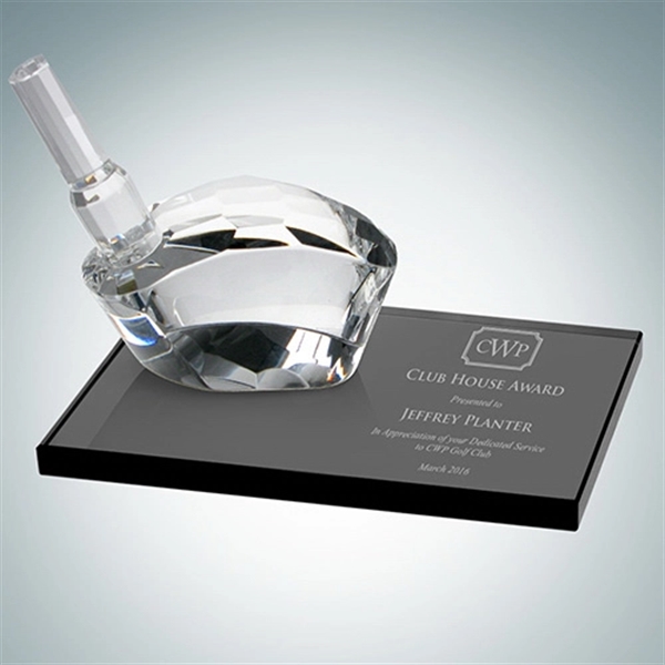 Smoke glass, gem-cut golf driver rests on an optical crystal base... from ASI 47791 Best Deal Awards / Best Deal Awards
