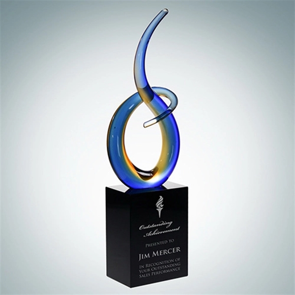 Hand-blown glass swirl sculpture award with blue and yellow accents measures... from ASI 47791 Best Deal Awards / Best Deal Awards