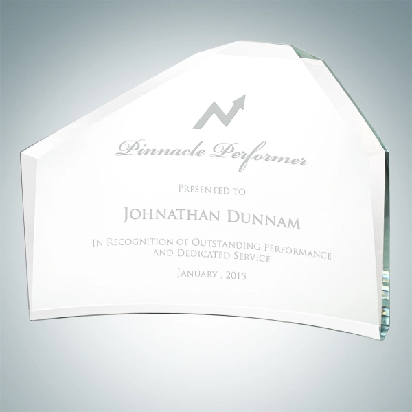 Beveled bent jade glass features a mountain peak for free-standing display.... from ASI 47791 Best Deal Awards / Best Deal Awards