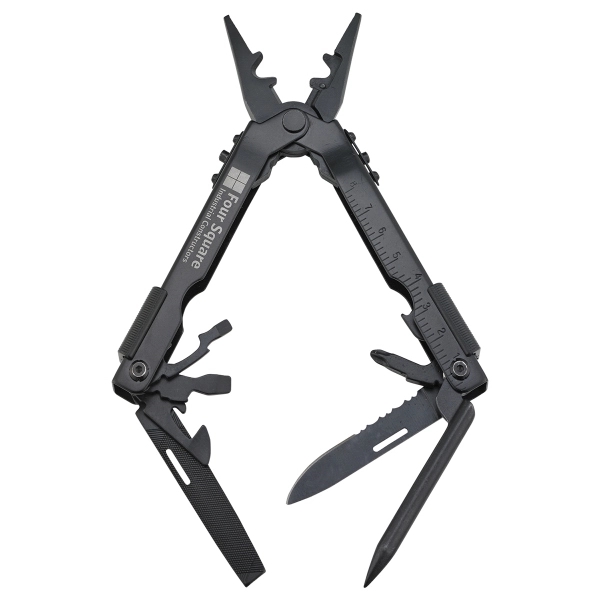 Multi-tool made of stainless steel with a black finish featuring pliers,... from ASI 46170 Compass Industries Inc