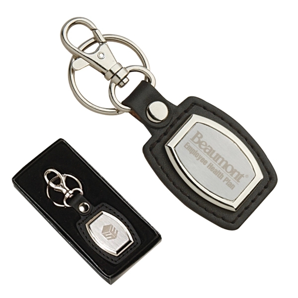 Keyring made of brushed finish metal plate with a leather strap.... from ASI 57655 STOPNGO Line
