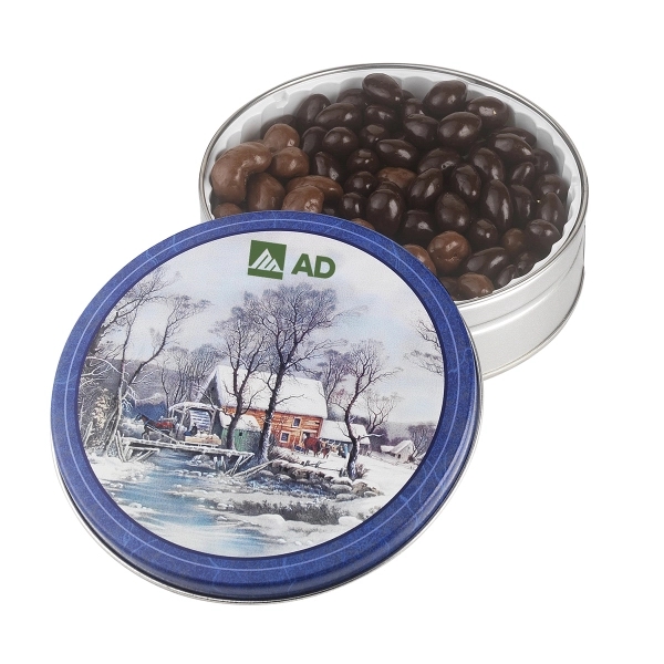 Tin filled with dark chocolate almonds and milk chocolate cashews, 17... from ASI 44900 NC Custom (CI/Lanco) / Lanco