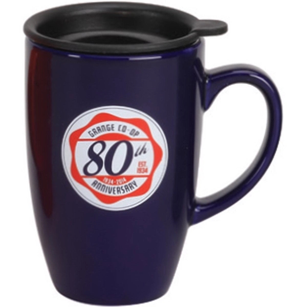 12 oz. ceramic mug with slide, drink-thru black lid.... from ASI 40261 Berney-Karp Inc / Creative Source