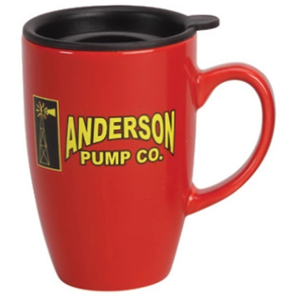 12 oz. ceramic mug with slide, drink-thru black lid.... from ASI 40261 Berney-Karp Inc / Creative Source