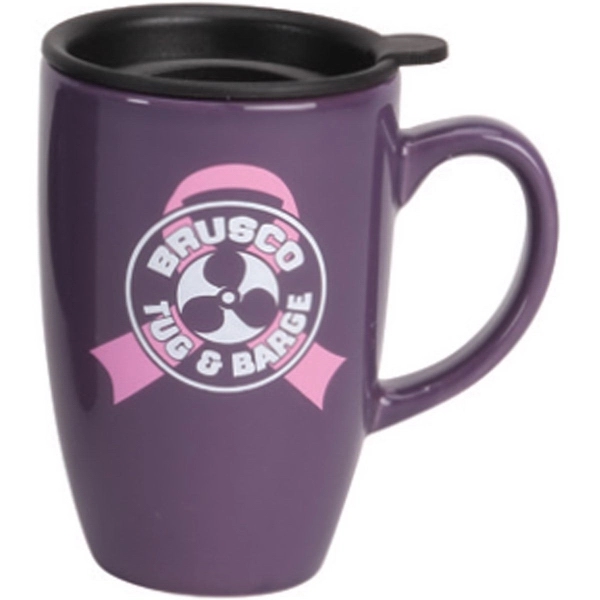 12 oz. ceramic mug with slide, drink-thru black lid.... from ASI 40261 Berney-Karp Inc / Creative Source