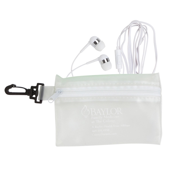 Microphone earphones with a chrome ring design in a zippered frost... from ASI 90859 Tempo Industries Inc / Tempo Tempoline