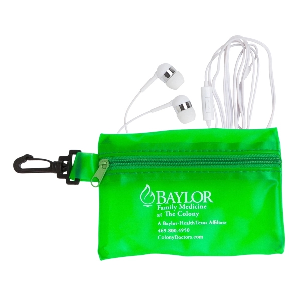 Microphone earphones with a chrome ring design in a zippered frost... from ASI 90859 Tempo Industries Inc / Tempo Tempoline