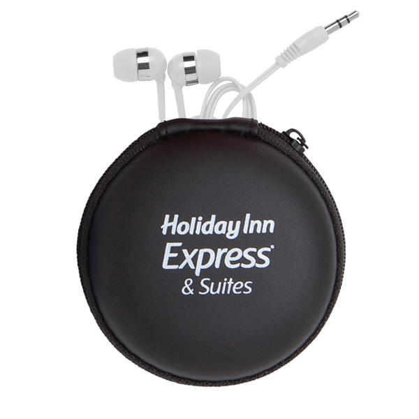 White earphones with chrome trim in a round EVA foam material... from ASI 90859 Tempo Industries Inc / Tempo Tempoline