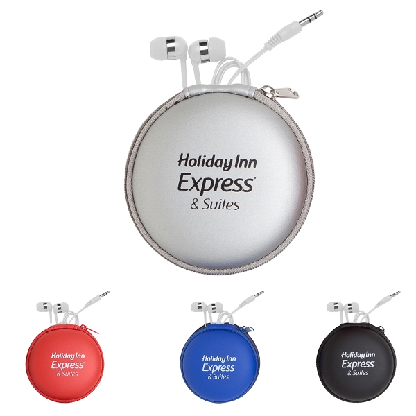 White earphones with chrome trim in a round EVA foam material... from ASI 90859 Tempo Industries Inc / Tempo Tempoline