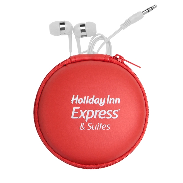 White earphones with chrome trim in a round EVA foam material... from ASI 90859 Tempo Industries Inc / Tempo Tempoline