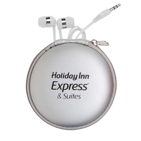 White earphones with chrome trim in a round EVA foam material... from ASI 90859 Tempo Industries Inc / Tempo Tempoline