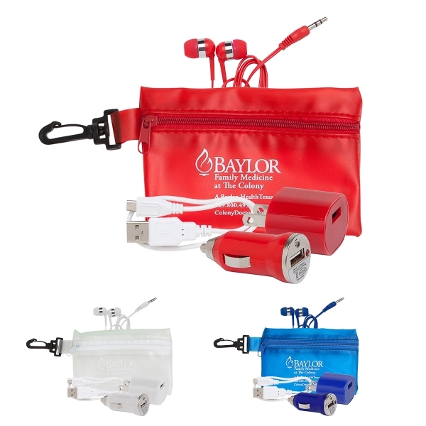 A wall charger, mini car charger, USB cable, and earphones in... from ASI 90859 Tempo Industries Inc / Tempo Tempoline