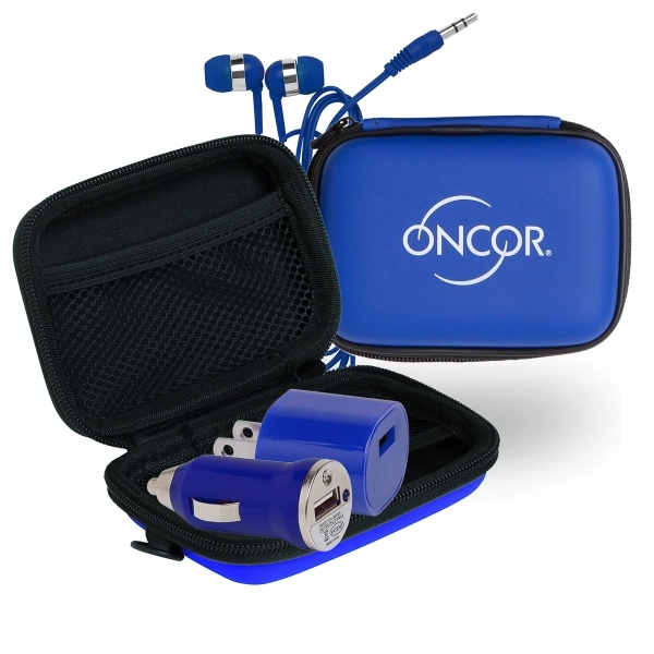 A wall charger, mini car charger, USB cable, and earphones in... from ASI 90859 Tempo Industries Inc / Tempo Tempoline