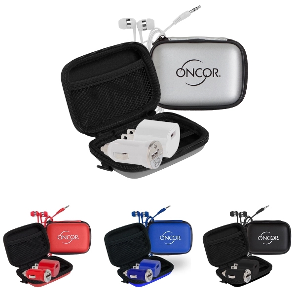 A wall charger, mini car charger, USB cable, and earphones in... from ASI 90859 Tempo Industries Inc / Tempo Tempoline