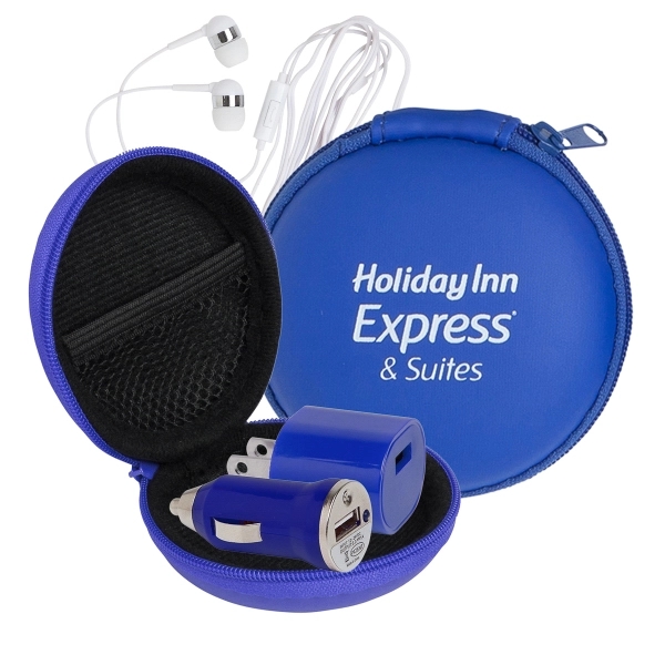 A wall charger, mini car charger, USB cable, and microphone earphones... from ASI 90859 Tempo Industries Inc / Tempo Tempoline