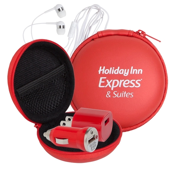 A wall charger, mini car charger, USB cable, and microphone earphones... from ASI 90859 Tempo Industries Inc / Tempo Tempoline