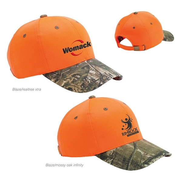 Structured, six-panel, mid-profile cap with pre-curved camouflage visor, brown eyelets and... from ASI 88060 Snugz/USA Inc / Sweda®