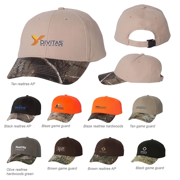 Structured, mid-profile, six-panel solid crown cap with pre-curved camouflage visor, sewn... from ASI 88060 Snugz/USA Inc / Sweda®