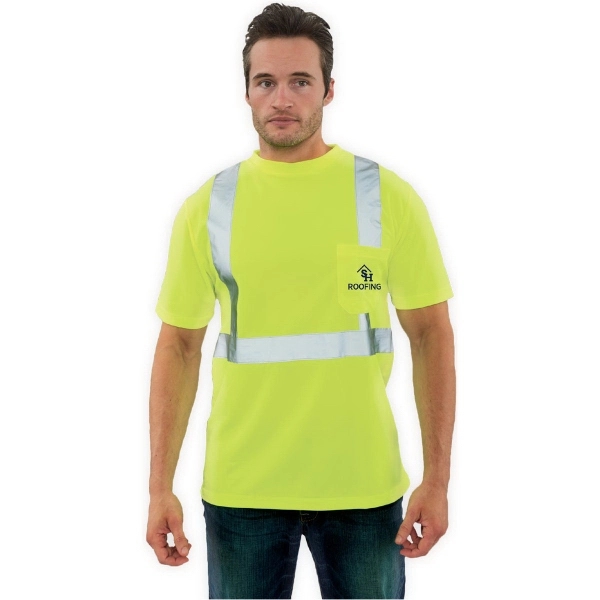 Class 2 long-sleeve safety shirt with reflective trim and left chest... from ASI 36558 Aprons, Etc.