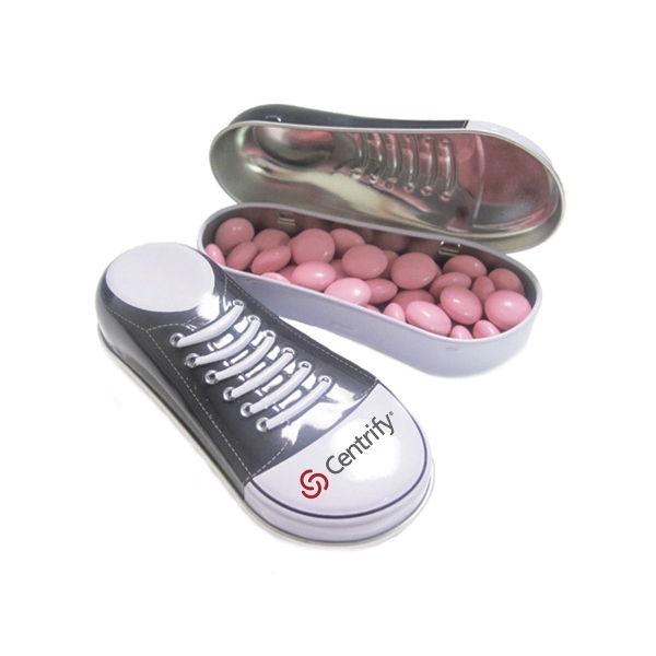 Sneaker shaped tin filled with chocolate buttons.... from ASI 44900 NC Custom (CI/Lanco)
