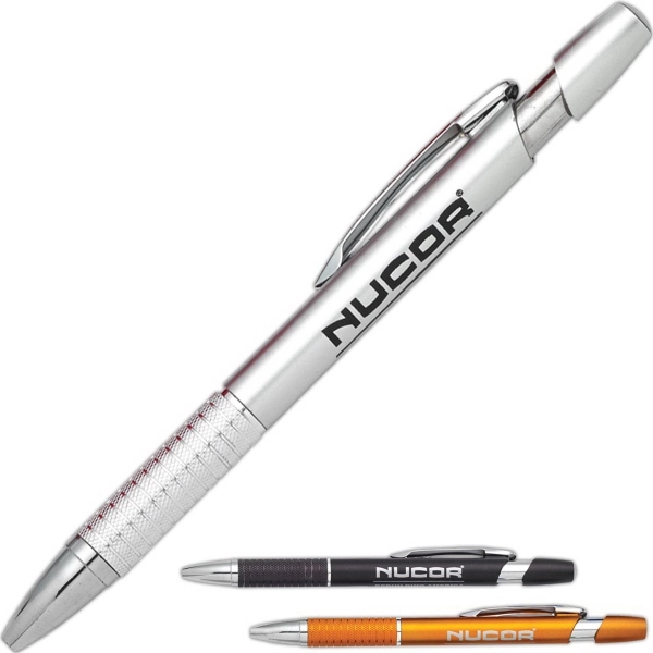 The Sorento is a Metallic Click, Circular Raised Grip Pen.... from ASI 68850 Markon Pen & Pencil Inc / Tee-Gee