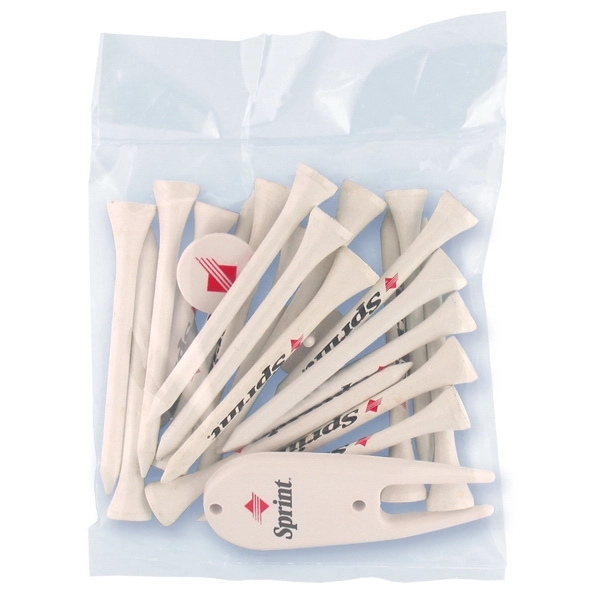 Golf tee poly packet with twenty tees, two markers and one... from ASI 93520 Ventura Inc