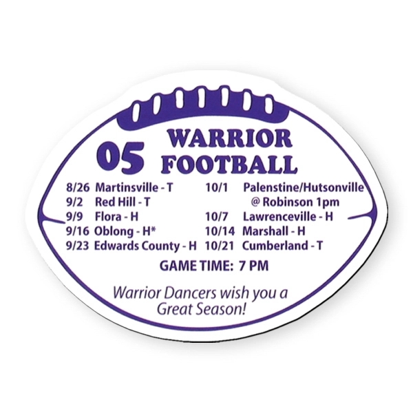 Football shaped vinyl magnet protected with plastic coating.... from ASI 93520 Ventura Inc